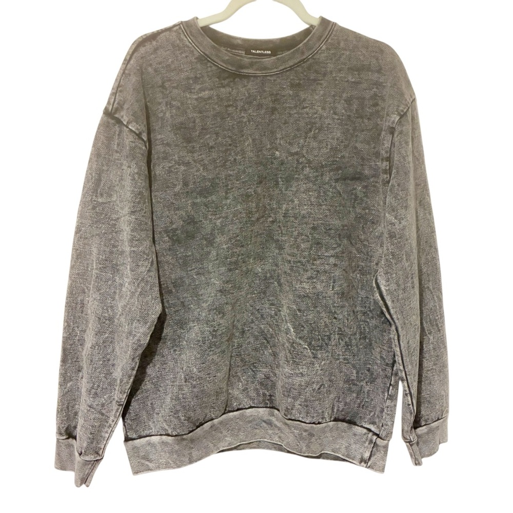 Talentless Men’s Large Grey Acid Wash Pullover Crewneck Sweatshirt